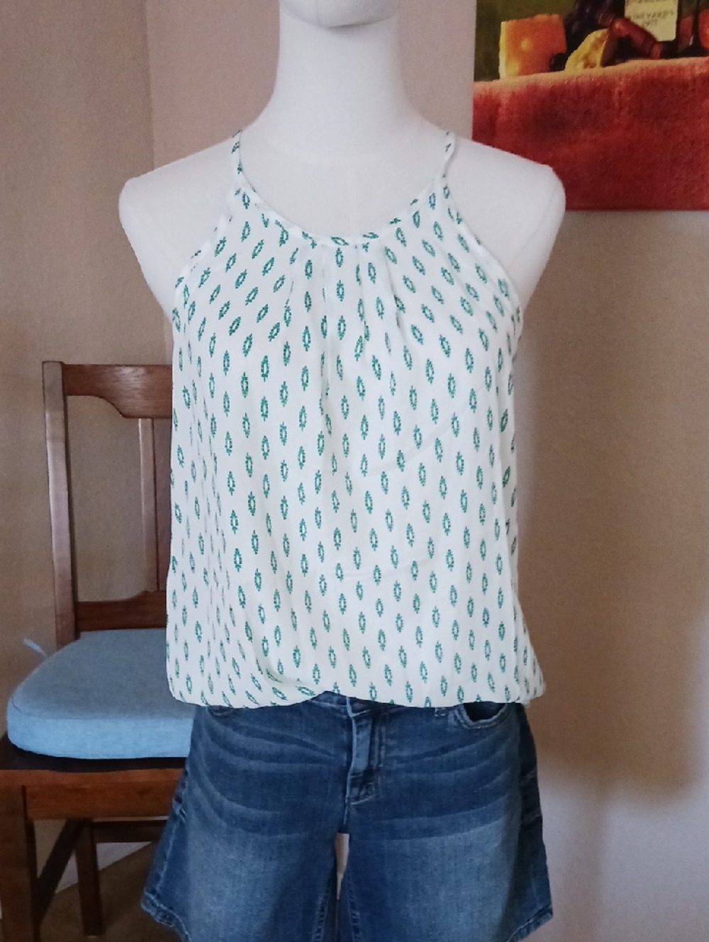 Papermoon- White & Green Printed Halter Top